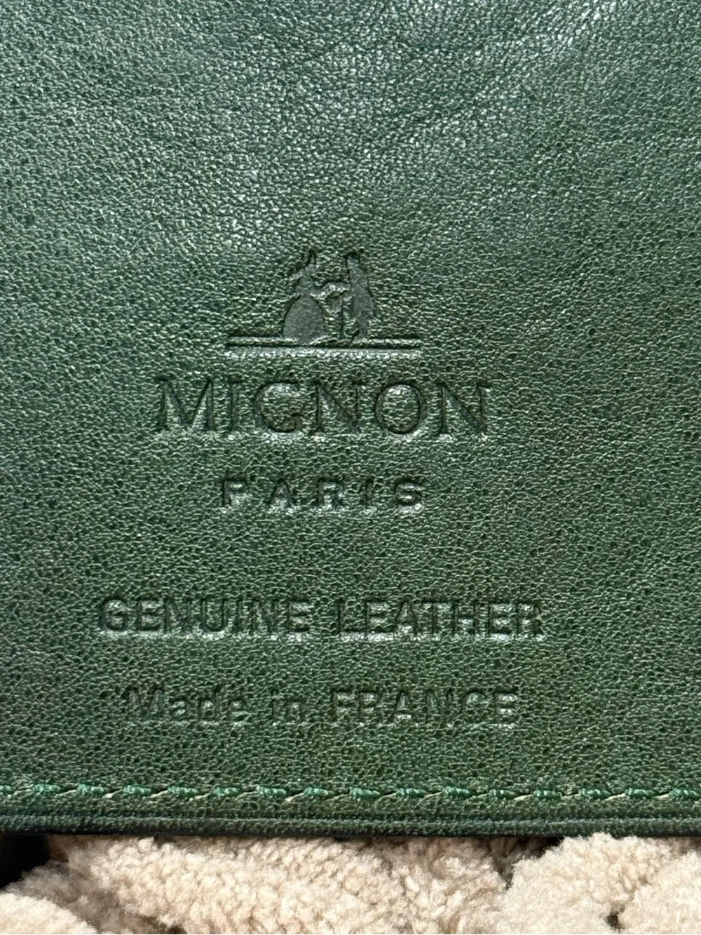Mignon Paris Vintage Green Leather Envelope Case Passport Wallet Made in France